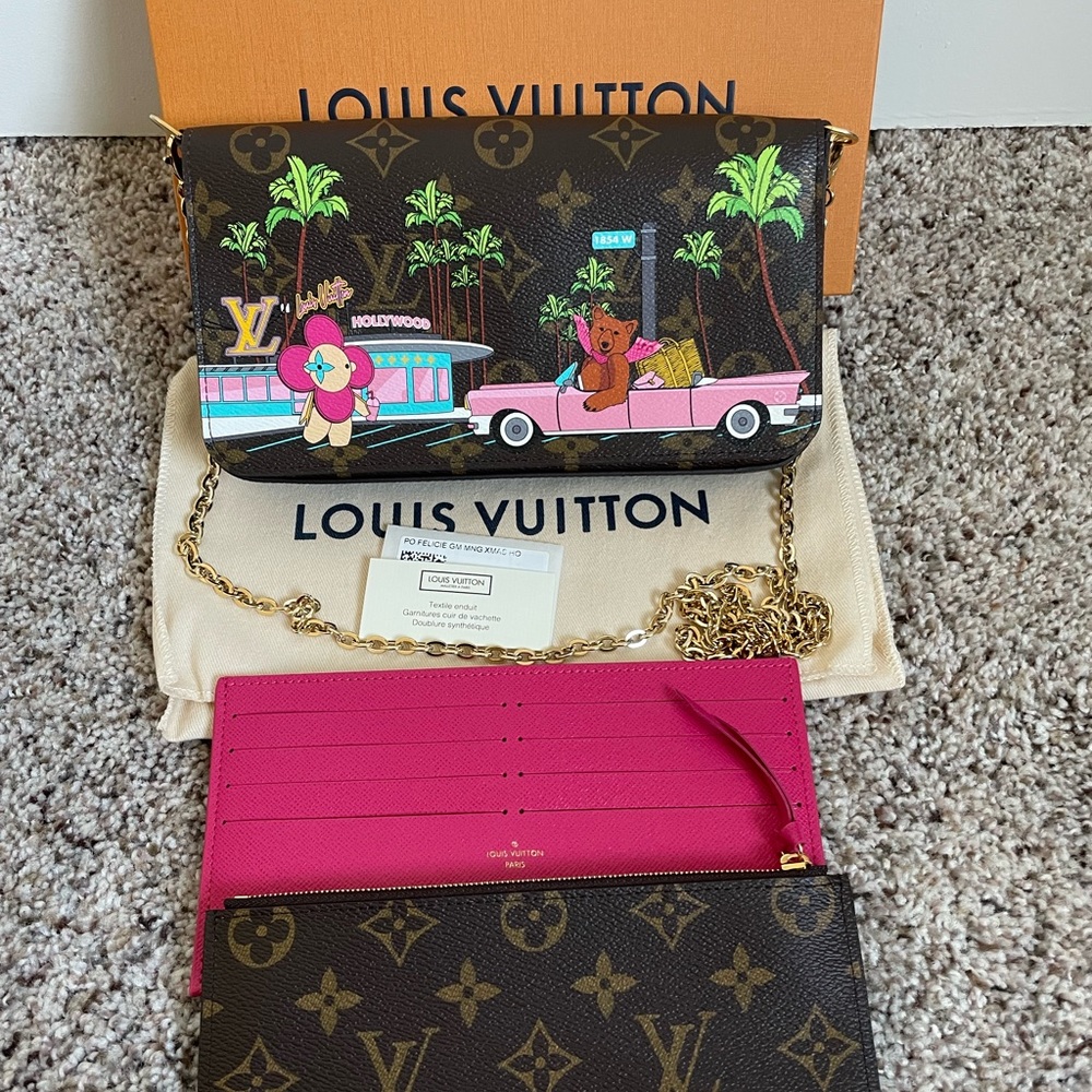 Louis Vuitton Monogram Canvas Pink Accent Hollywood Print Crossbody Wallet
